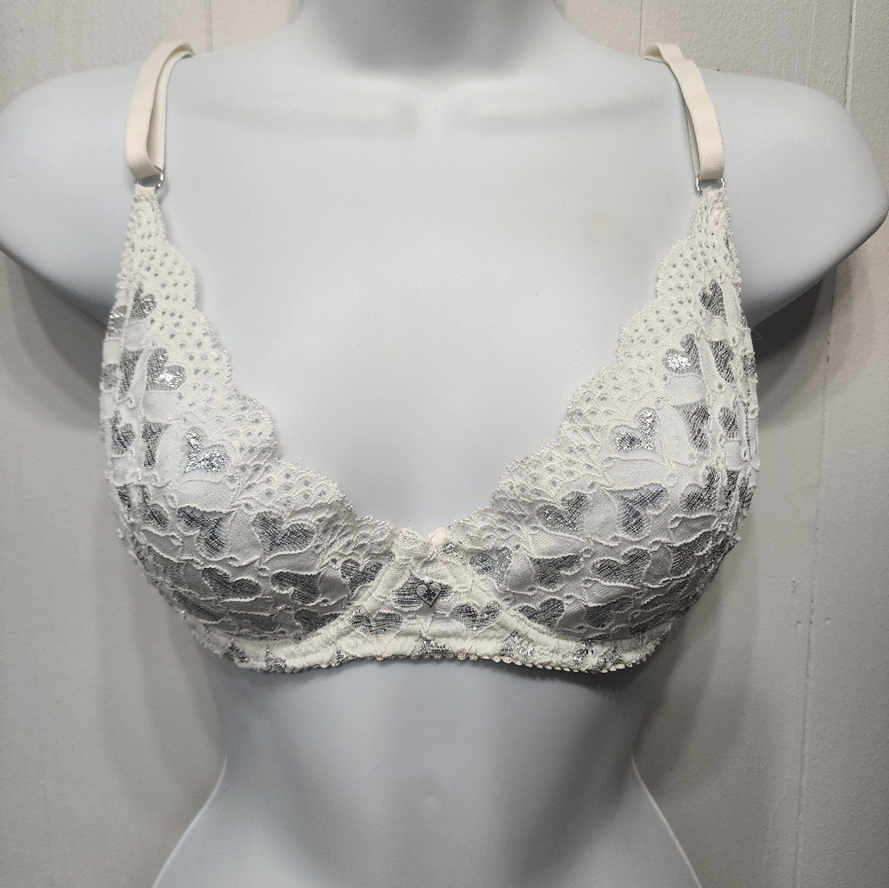 Blackheart 36C Bra White Silver Hearts‎ Underwire